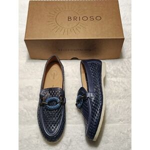 Brioso Presley Woven Leather Ornamented Blue Ink Loafers women's sz 8